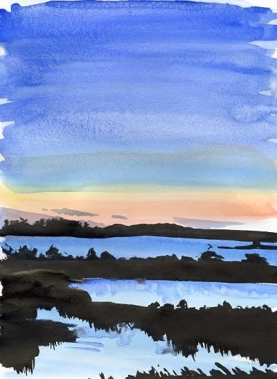 Low Purple Clouds sketch, watercolor, 16 x 12 inches