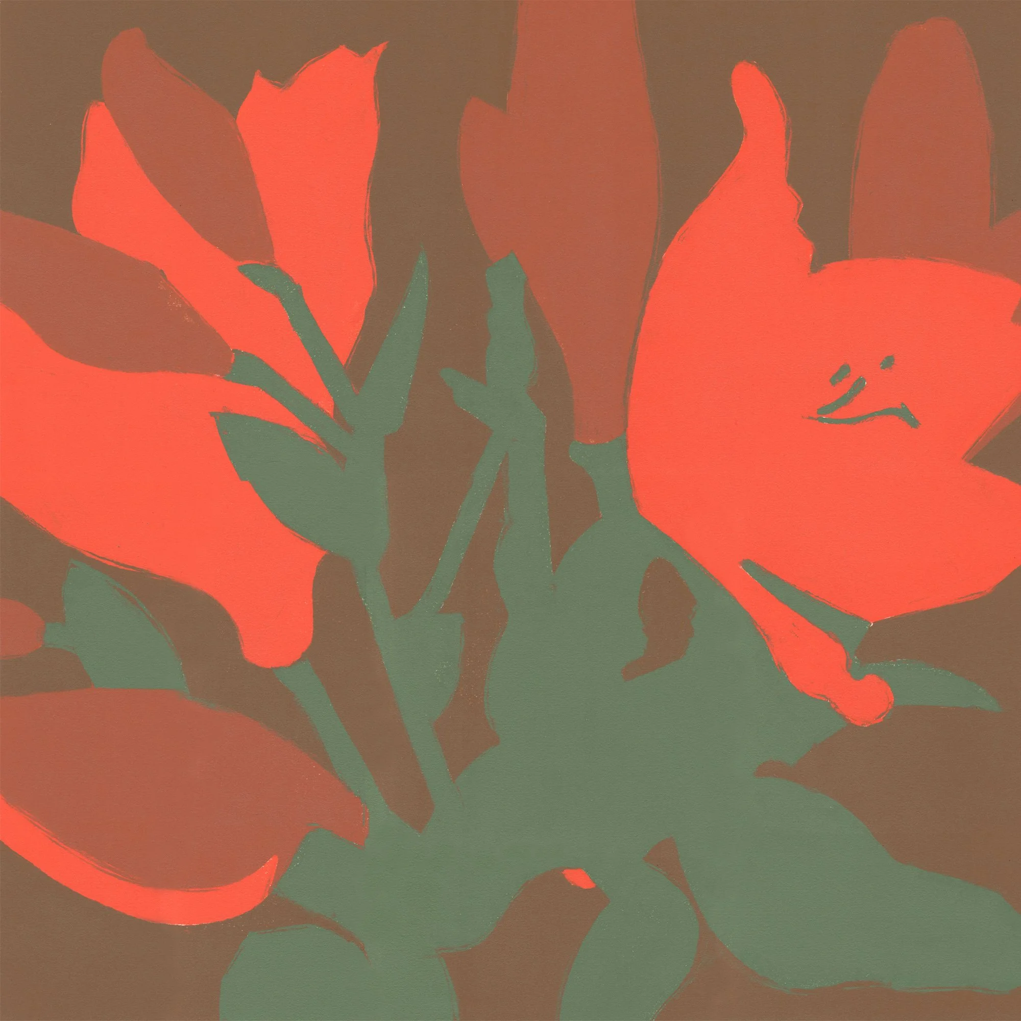 Lilies III, oil on paper/monotype, 36 x 36 inches