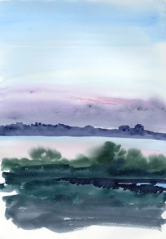 Pool sketch, watercolor, 16 x 12 inches