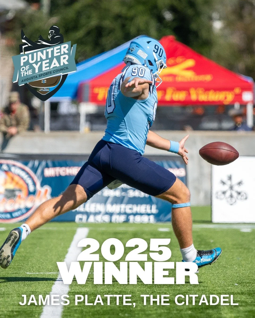 2025 FCS Punter of the Year 𝒘𝒊𝒏𝒏𝒆𝒓:

𝗝𝗔𝗠𝗘𝗦 𝗣𝗟𝗔𝗧𝗧𝗘, @citadelfootball 

#AugustaSportsCouncil | #FCS