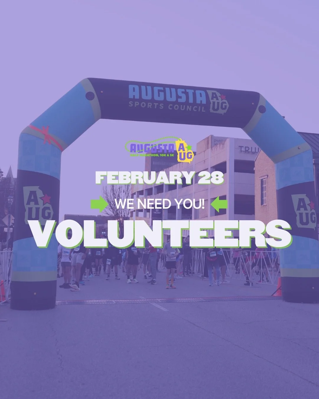 There&rsquo;s no volunteer like an Augusta Half volunteer! 🏃&zwj;♀️💙

We&rsquo;re looking for volunteers for February 28 at the Augusta Half Marathon! Our volunteers truly make the world go round, and this day wouldn&rsquo;t happen without them.

B