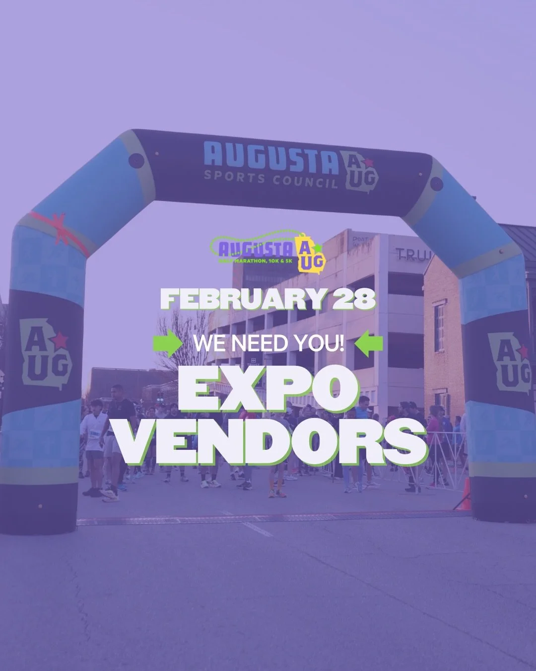 Calling all local businesses!

We are looking for Expo Vendors and Race Bag Insert Partners for the Augusta Half packet pickup. This is a great opportunity to showcase your products and services to runners and spectators.

If you&rsquo;d like to be a