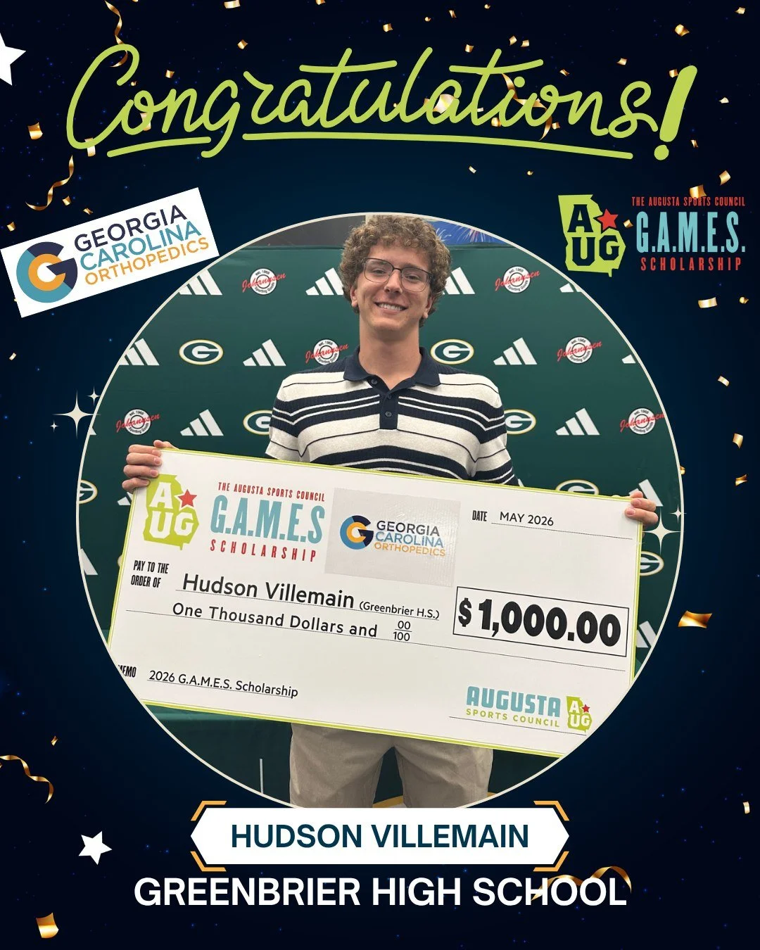 🎉 Congratulations to our 2026 G.A.M.E.S Scholarship recipient: 𝗛𝘂𝗱𝘀𝗼𝗻 𝗩𝗶𝗹𝗹𝗲𝗺𝗮𝗶𝗻 from @ghswolfpack! 

We're happy to support local student-athletes who excel in the classroom, in the community, and on their team. 📚

Thanks to @georgia