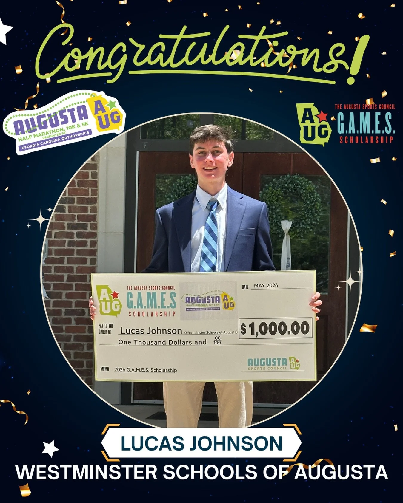🎉 Congratulations to our 2026 G.A.M.E.S Scholarship recipient: 𝗟𝘂𝗰𝗮𝘀 𝗝𝗼𝗵𝗻𝘀𝗼𝗻 from @wsawildcats!

We&rsquo;re proud to honor exceptional student-athletes in the CSRA. 📚

Participation in the @augustahalf helped fund this scholarship!

#A