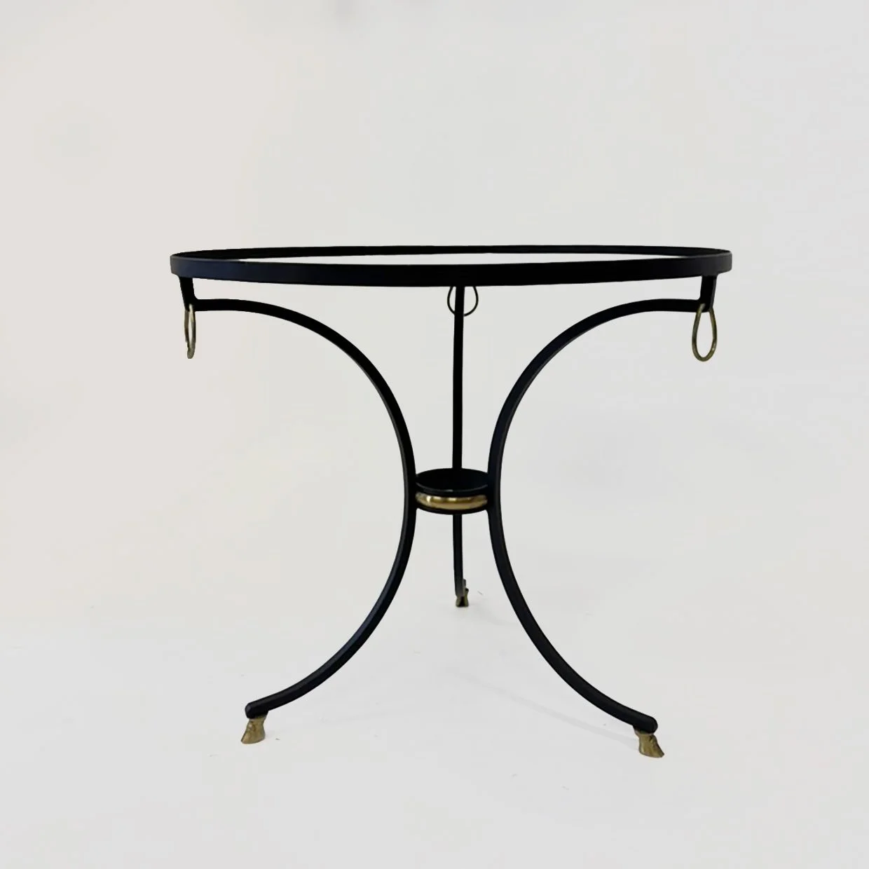 Iron and Brass Table with Antique Smoke Glass, France 1950s.