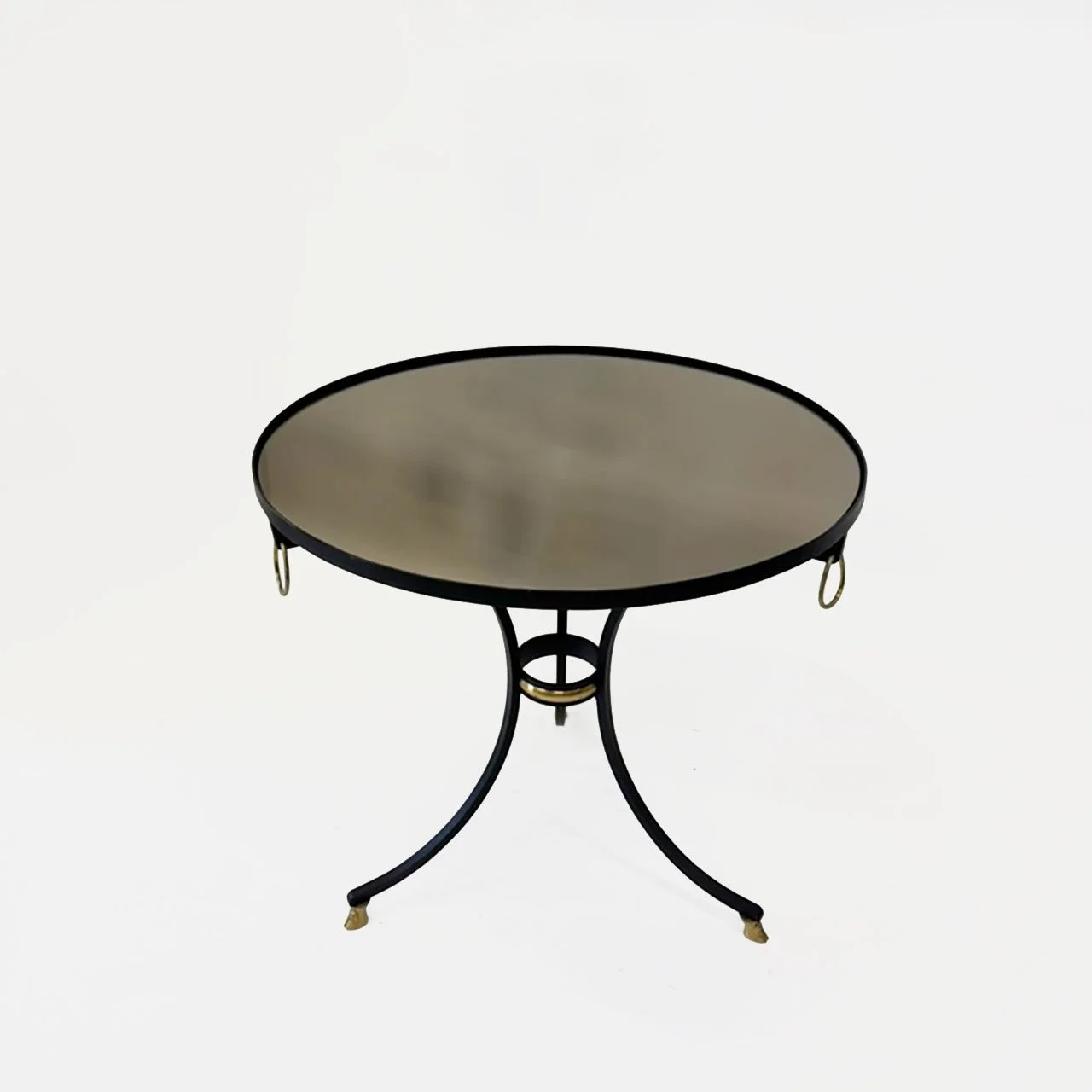 Iron and Brass Table with Antique Smoke Glass, France 1950s.