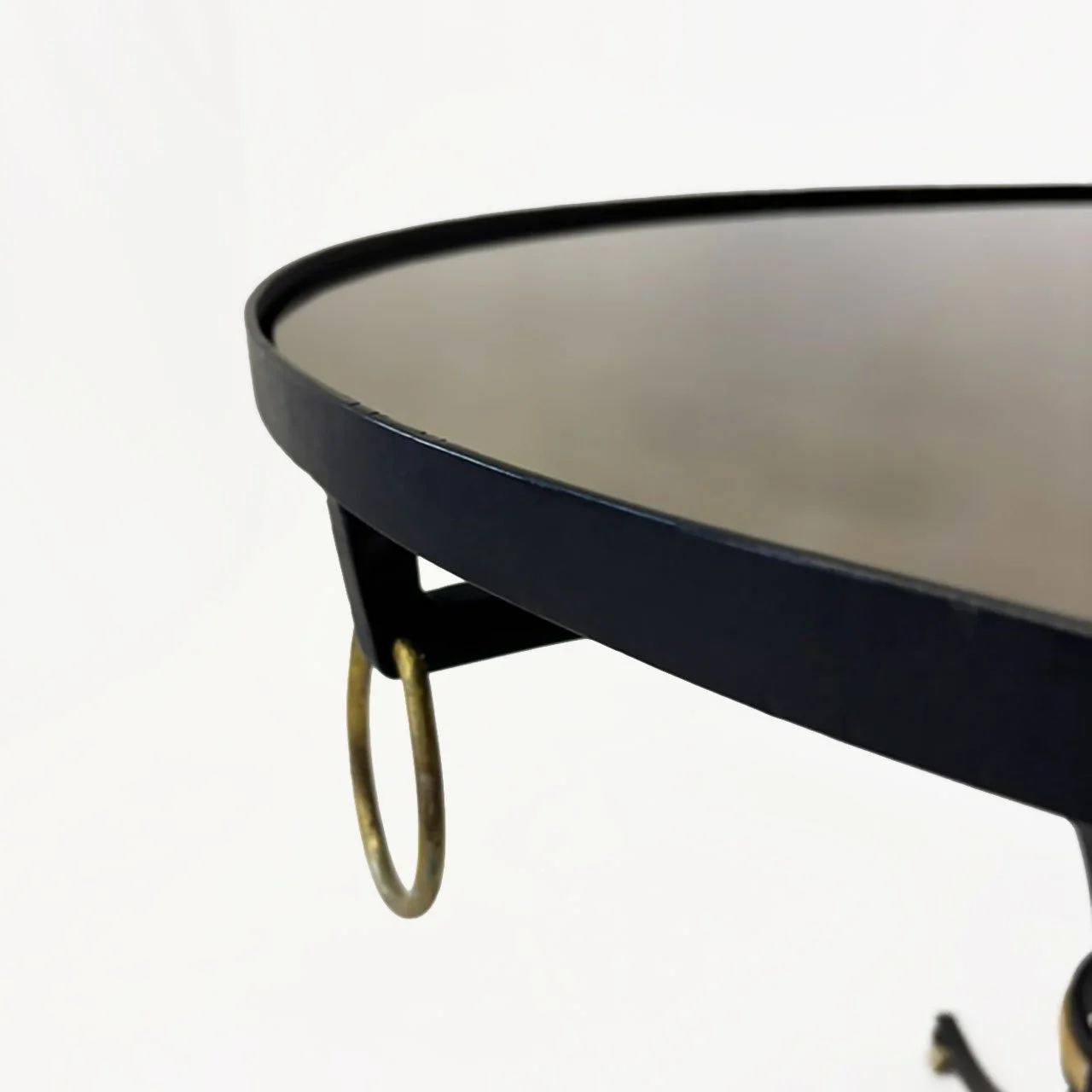 Iron and Brass Table with Antique Smoke Glass, France 1950s.
