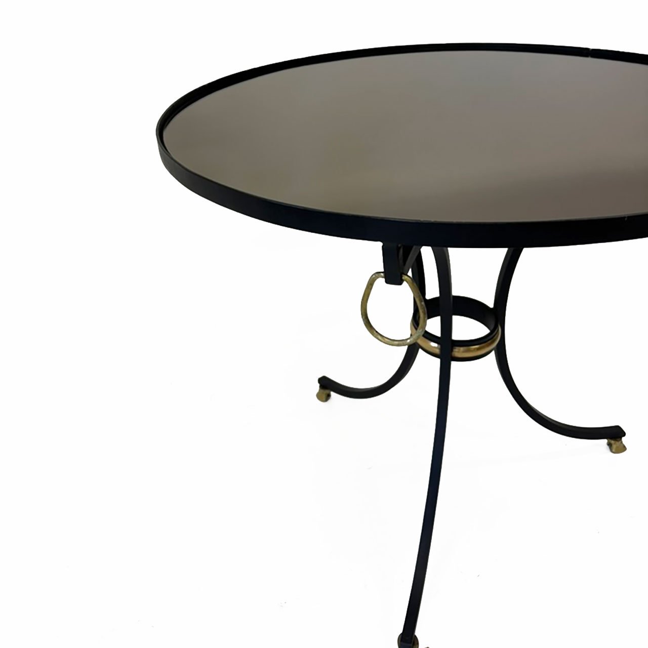 Iron and Brass Table with Antique Smoke Glass, France 1950s.