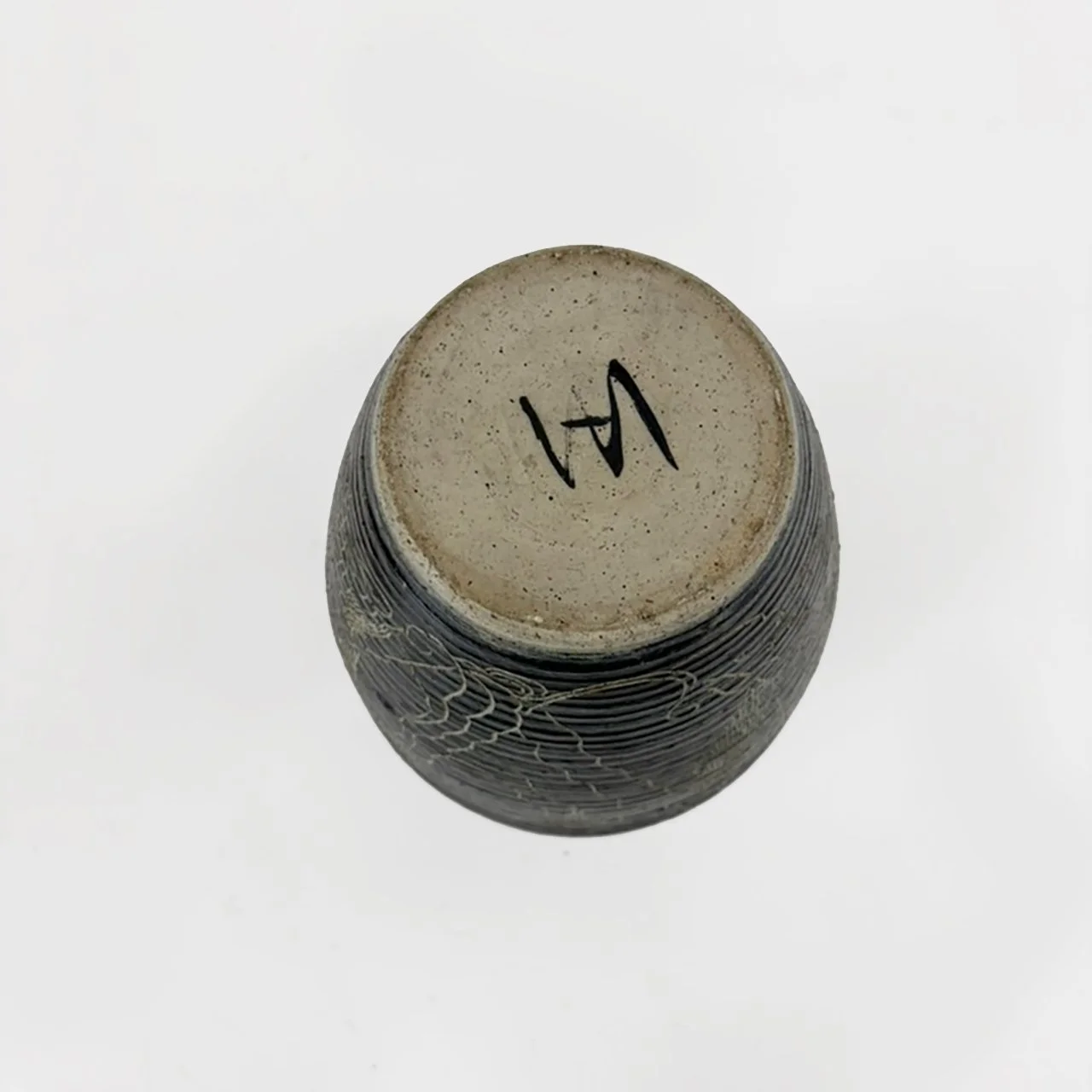 Pottery Vase Glazed in Black Engraved, 1970s