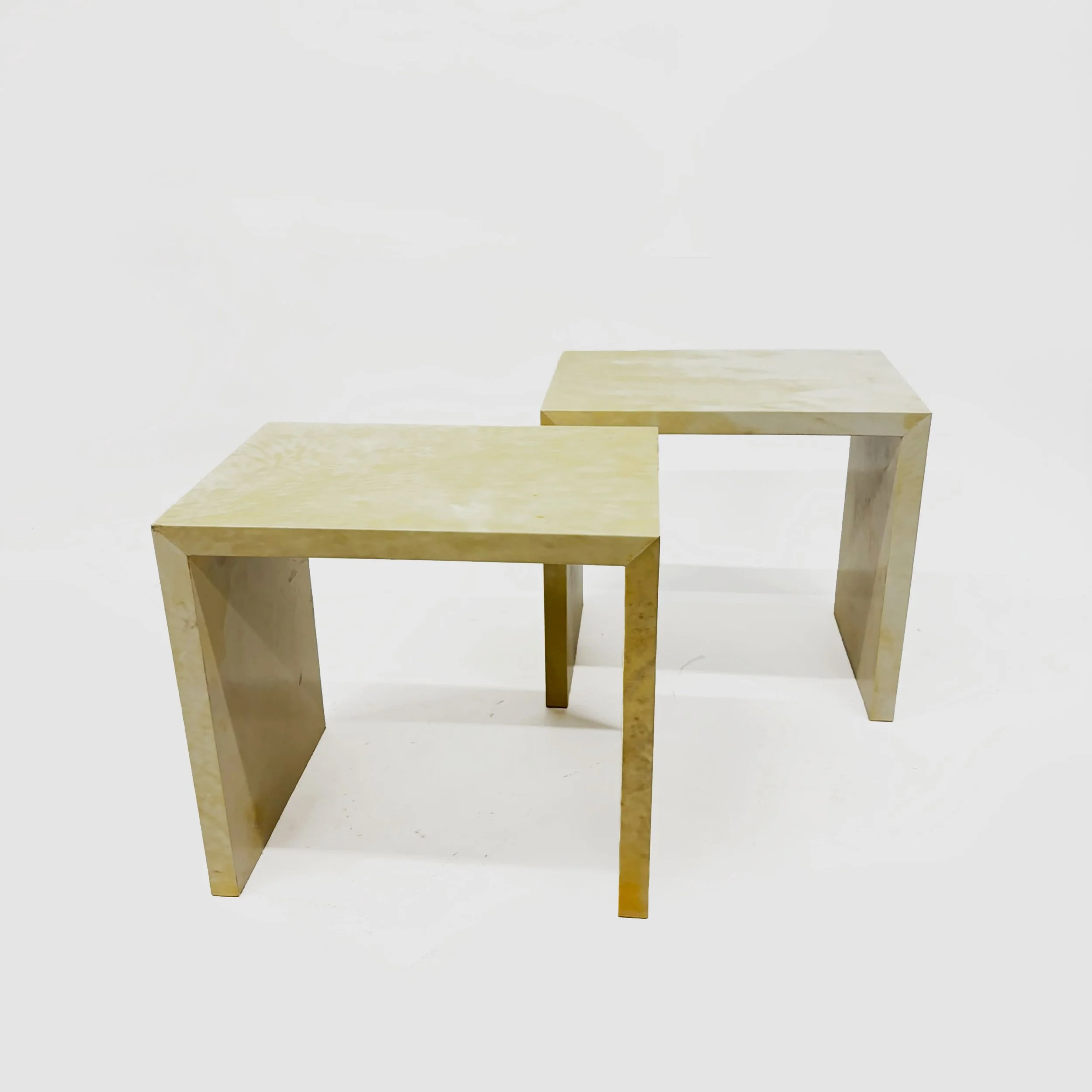 Pair of French Parchment End Tables in Style of Jean-Michel Frank.