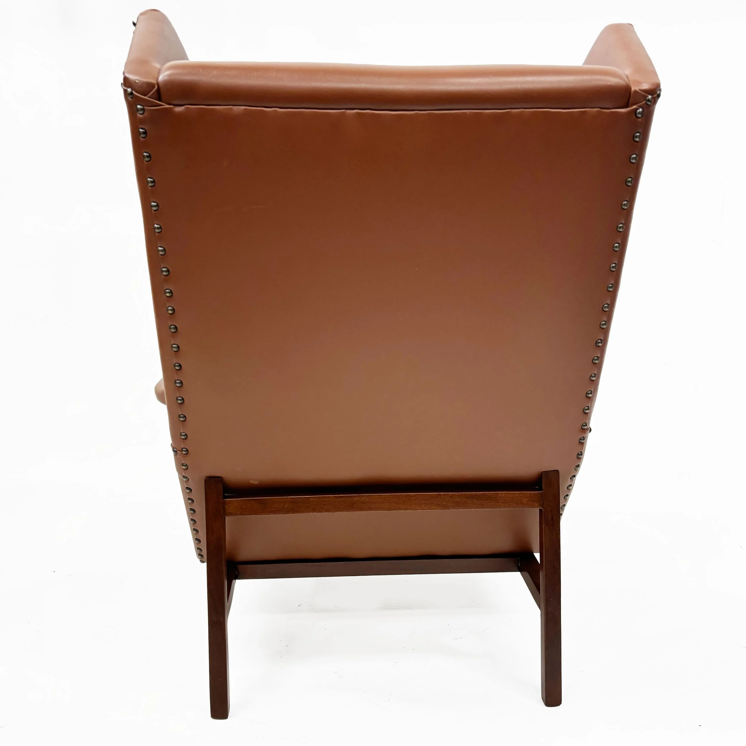 Italian Designer, High Back Chair, Leather,  Wood, Italy, 1950s