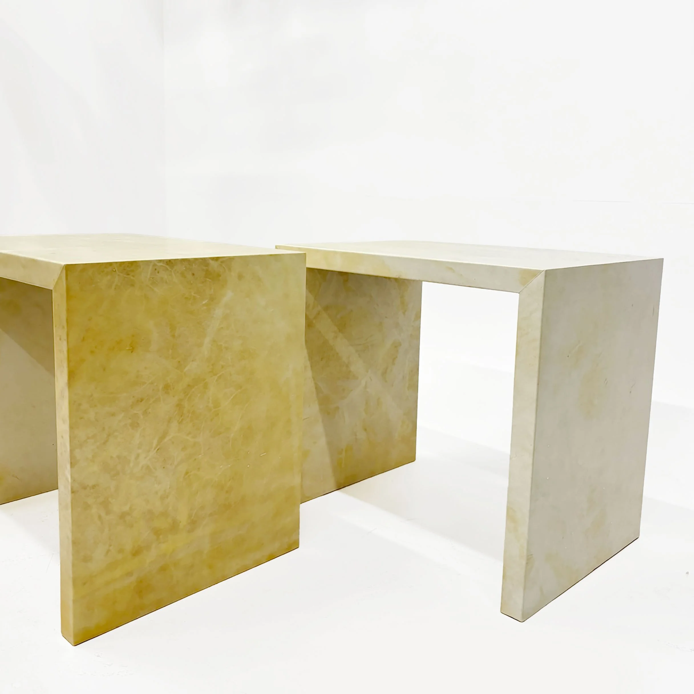 Pair of French Parchment End Tables in Style of Jean-Michel Frank.