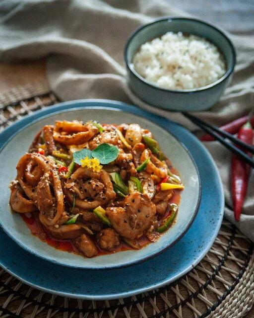 Salted Egg Squid in Roasted Chili Paste