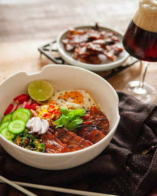 Thai Poke Bowl / Bibimbap with Thai Sweet Pork Jerky