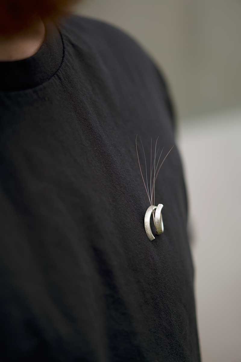 Ready to Pounce, 2023 Sterling silver, cat whiskers, steel 1.5” x 3” x 1”