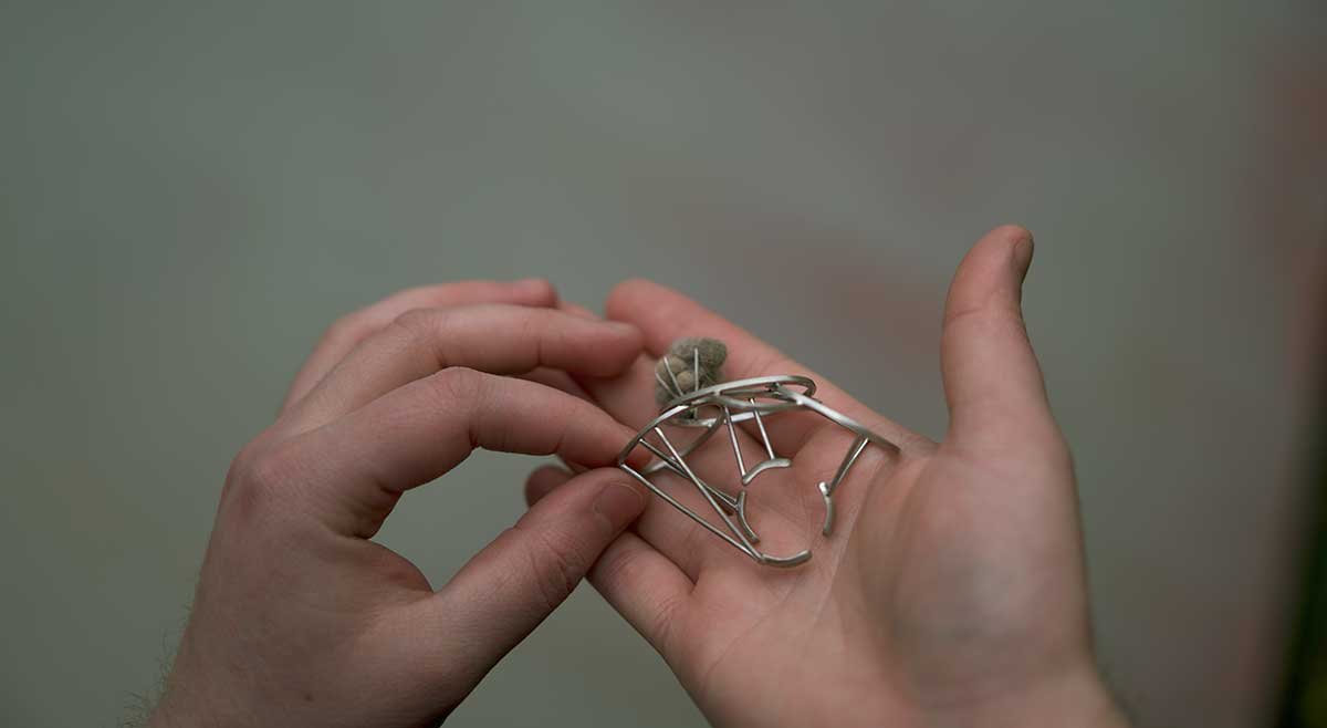 Basket of Toys, 2021 Sterling silver, cat hair 4.5” x 2.5” x 4”