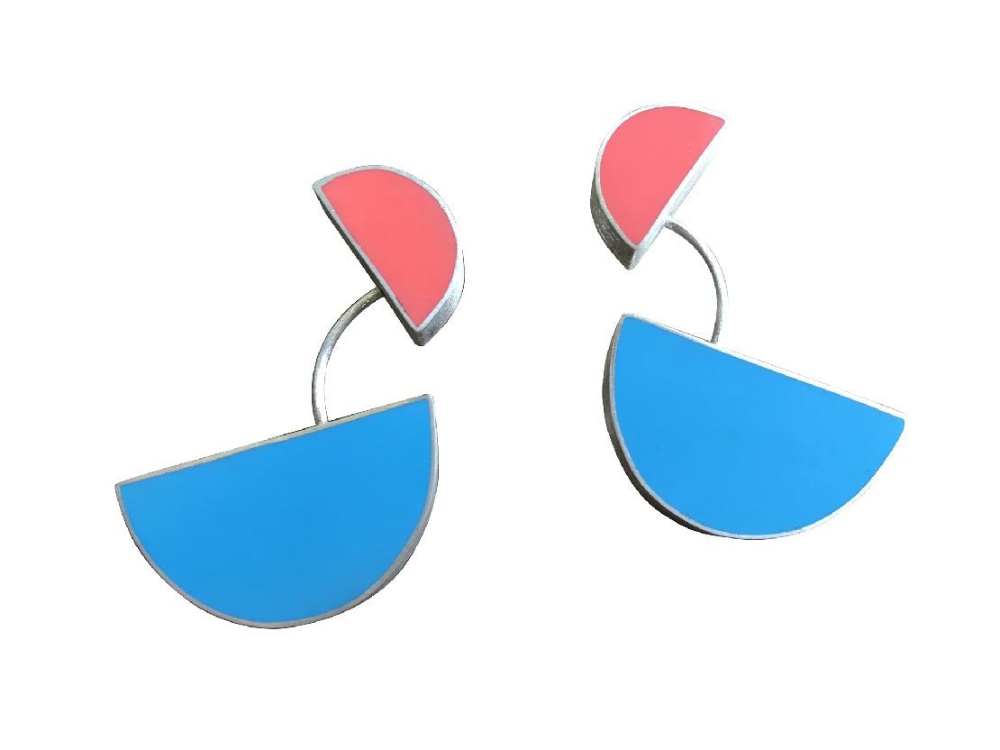 Always on Time Earrings, 2019, silver and resin
