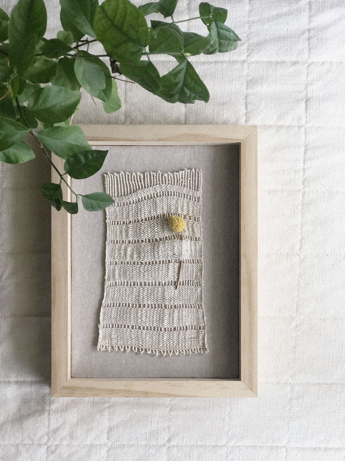 Little Shoreline, 2020, cotton yarn on linen fabric, 9 x 12 x 1.5 in.