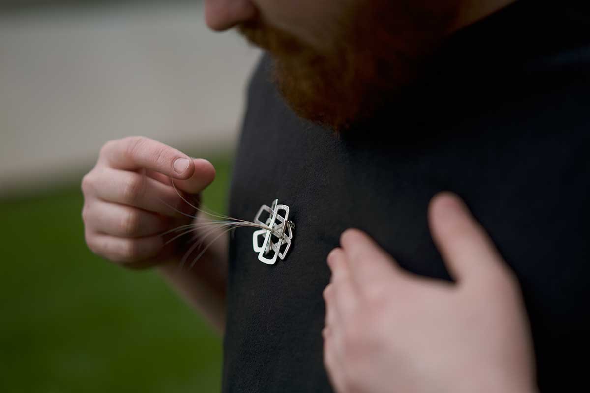 Whisker Explosion, 2023 Sterling silver, cat whiskers, steel 3” x 3” x 4.5”
