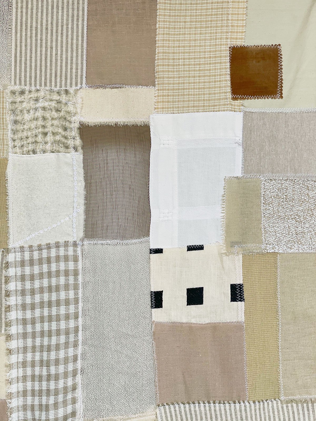 Quilt (detail), 2021, recycled and handcrafted fabric, 3 x 3 ft.