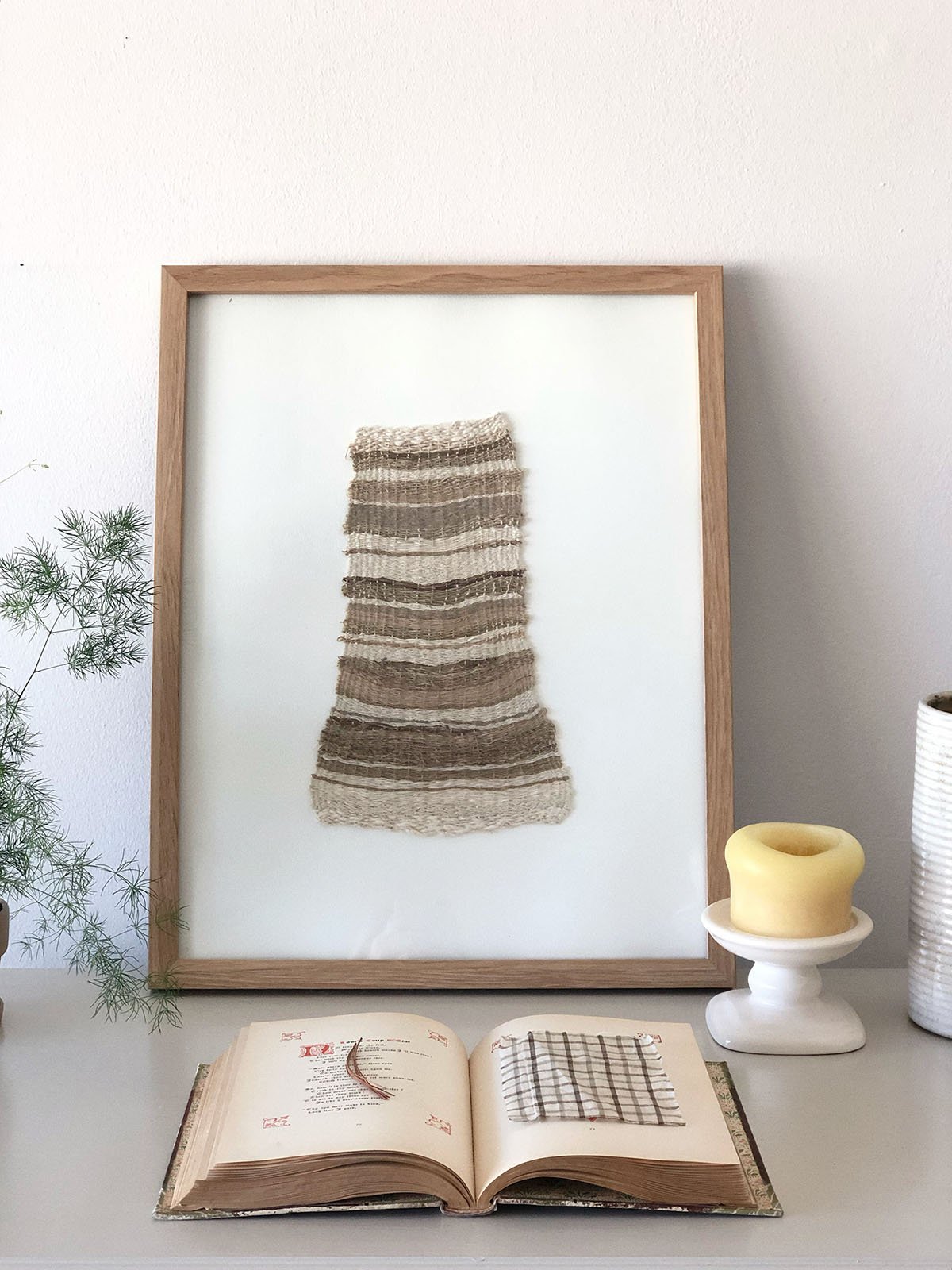 Sand + Soil, 2021, ramie bark yarn, tsumugi mulberry silk noil, cotton and hemp, 15 x 19 in.