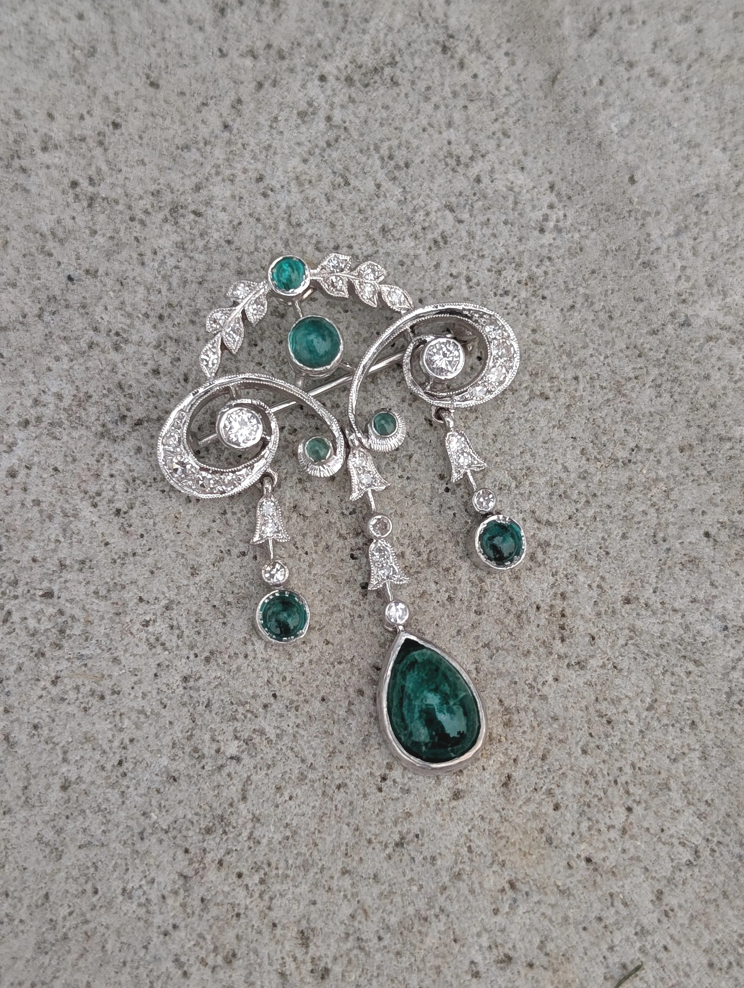 14k white gold emerald and diamond pin/pendant. (230-1704)