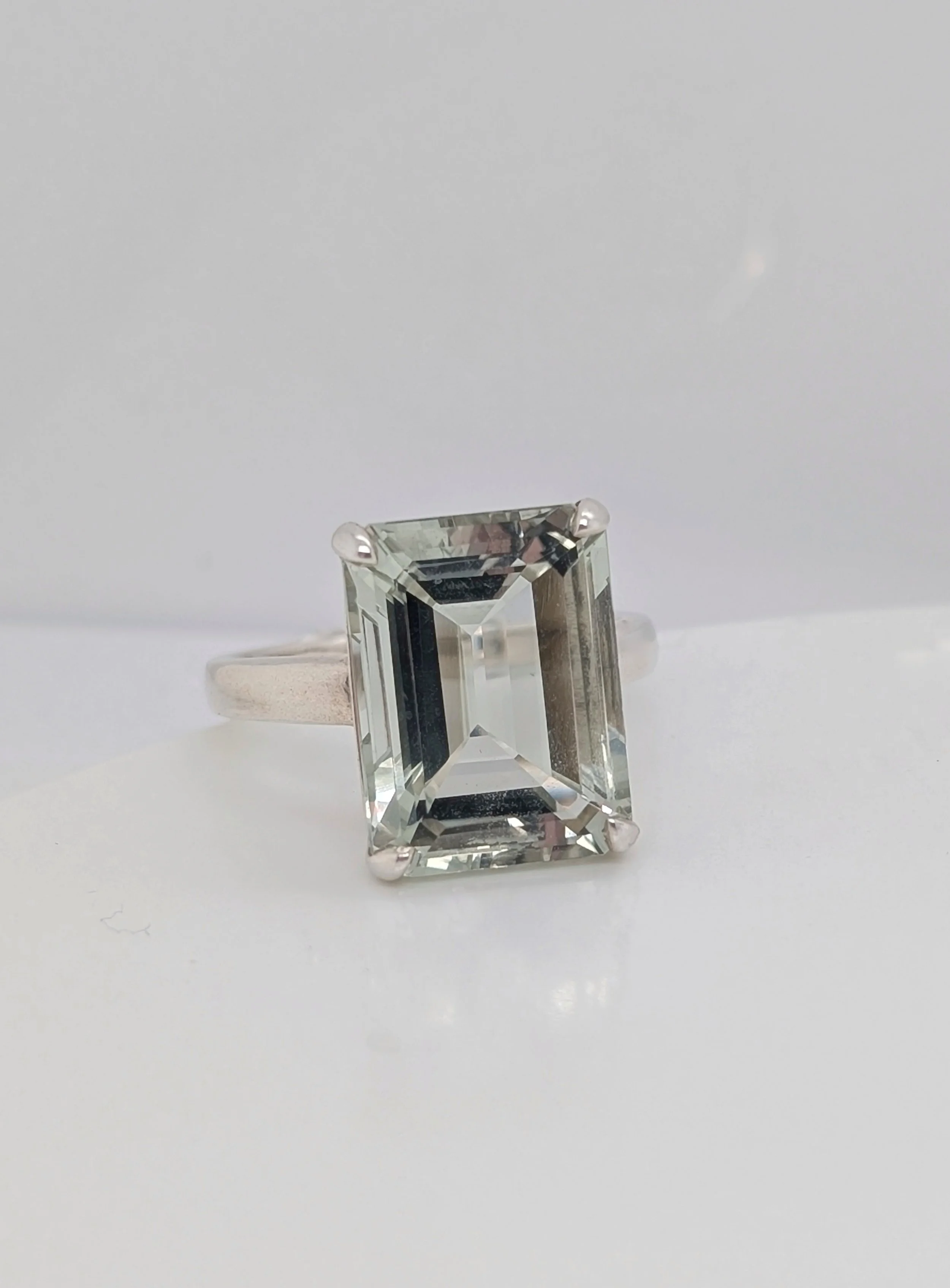 Sterling silver Tiffany & Co. emerald cut green quartz ring. Size 9.5. (200-2199)