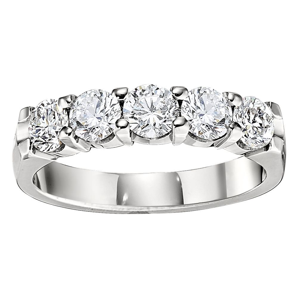14k white gold shared prong 5-diamond at 1ctw band.