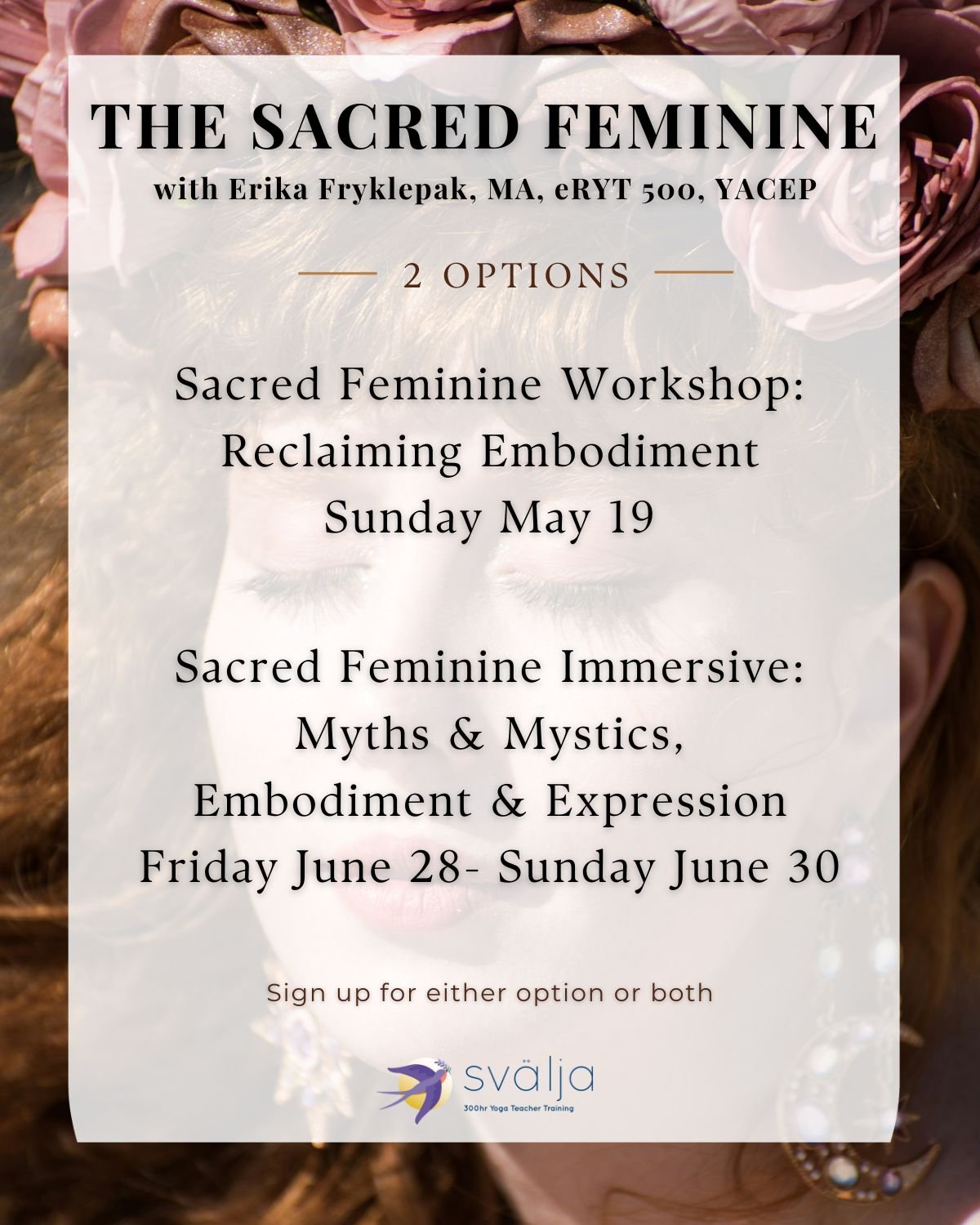 The Sacred Feminine
Join us for this incredibly rich opportunity. 

Led by Erika Fryklepak, MA, eRYT 500, YACEP
@heartofthemoon_sanctuary 

Intellectually Stimulating, with inquiry into myths and archetypes, societal constructs, and old/new modes of 