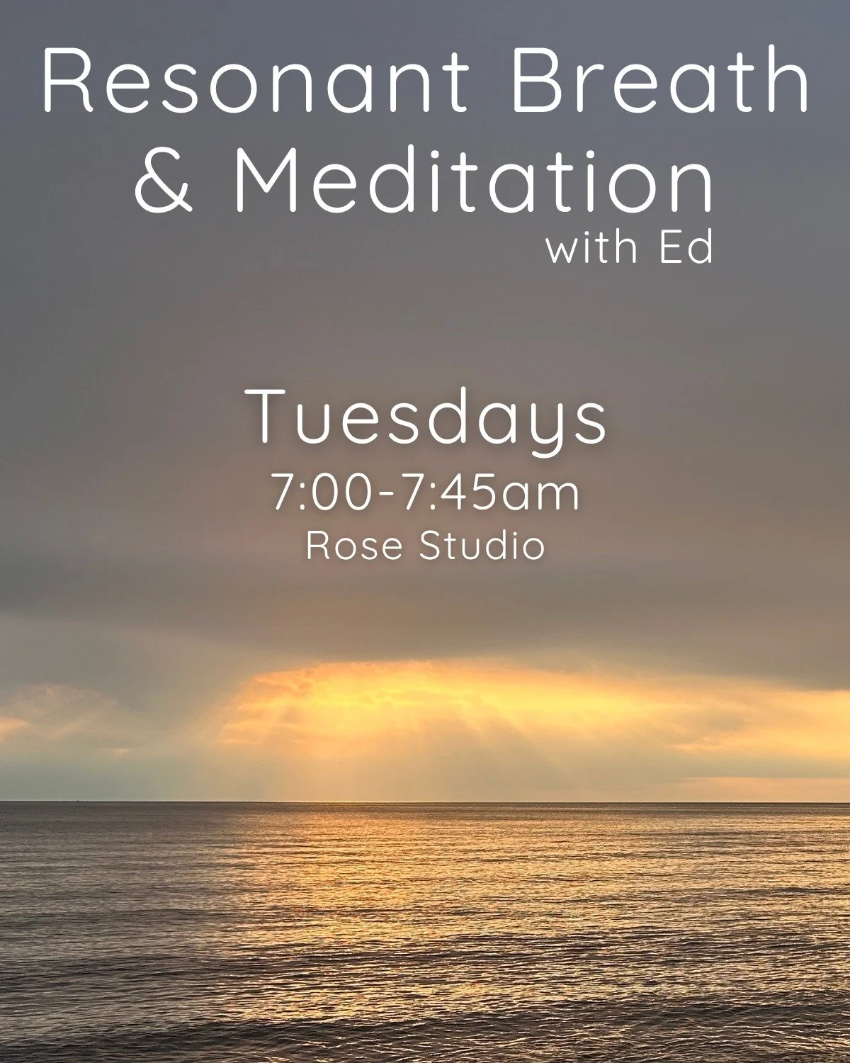 🔅🔆 TUESDAY'S OFFERINGS 🔆🔅

🌼 𝗥𝗲𝘀𝗼𝗻𝗮𝗻𝘁 𝗕𝗿𝗲𝗮𝘁𝗵 𝗮𝗻𝗱 𝗠𝗲𝗱𝗶𝘁𝗮𝘁𝗶𝗼𝗻 with Ed
Resonant Breathing - adding sound to breath - is an accessible way to enter a meditative state as sound deepens the breath and highlights awareness of