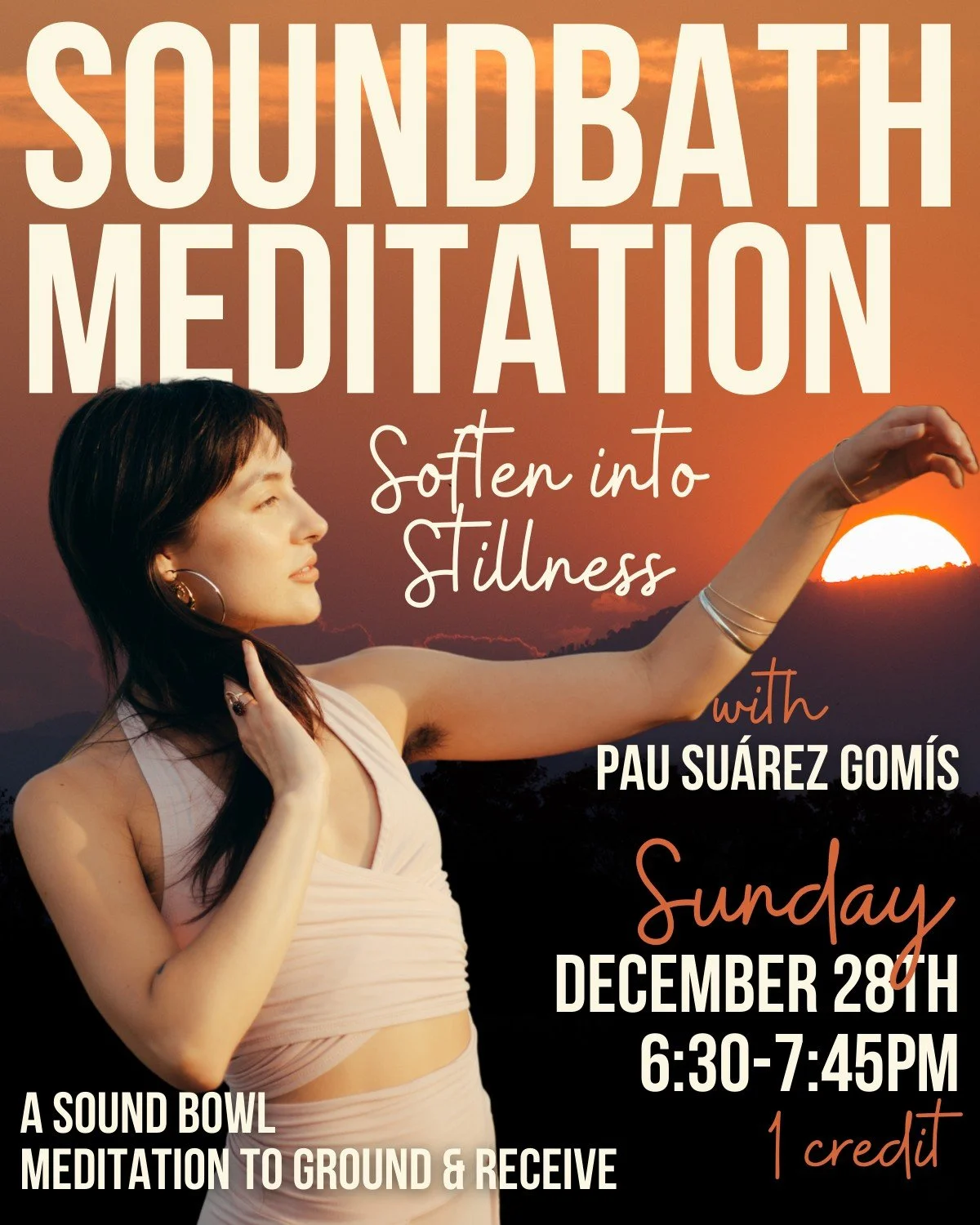 ҉　𝗦𝗼𝘂𝗻𝗱𝗯𝗮𝘁𝗵 𝗠𝗲𝗱𝗶𝘁𝗮𝘁𝗶𝗼𝗻 𝗼𝗻 𝗦𝘂𝗻𝗱𝗮𝘆　 ҉　
Soften into stillness as you are gently guided into a journey of meditation, sound &amp; presence. Return home to your heart's center; ground, rest, receive &amp; relax. The 432 Hz cryst