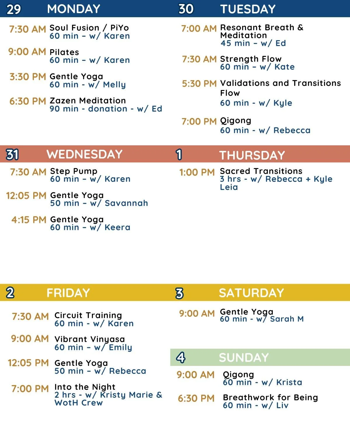 ❍ 𝗦𝗽𝗲𝗰𝗶𝗮𝗹 𝘀𝗰𝗵𝗲𝗱𝘂𝗹𝗶𝗻𝗴 𝘁𝗵𝗶𝘀 𝘄𝗲𝗲𝗸 ❍

◉ Tuesday - 𝗩𝗮𝗹𝗶𝗱𝗮𝘁𝗶𝗼𝗻𝘀 𝗮𝗻𝗱 𝗧𝗿𝗮𝗻𝘀𝗶𝘁𝗶𝗼𝗻𝘀 𝗙𝗹𝗼𝘄 with Kyle Leia
◉ Thursday - 𝗦𝗮𝗰𝗿𝗲𝗱 𝗧𝗿𝗮𝗻𝘀𝗶𝘁𝗶𝗼𝗻𝘀 𝗠𝗶𝗰𝗿𝗼-𝗥𝗲𝘁𝗿𝗲𝗮𝘁 with Rebecca + Kyle Leia
◉ 