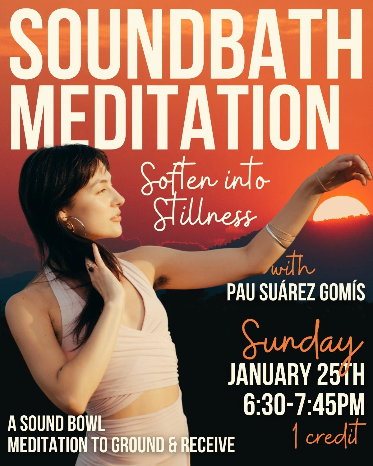 Join us this Sunday for Soundbath Meditation with Pau!

Sunday 1/25/26
6:30-7:45pm

Soften Into Stillness