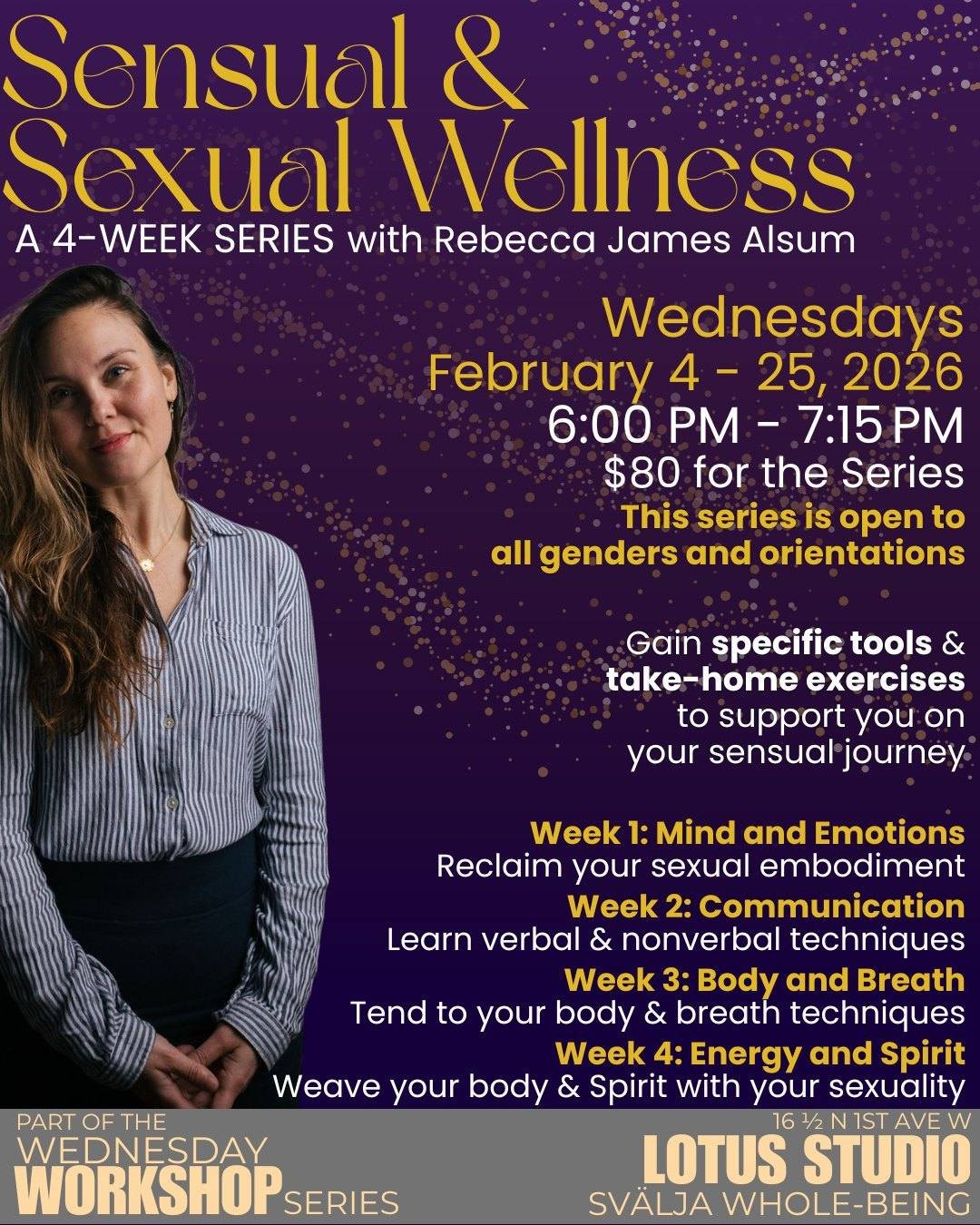 Beginning in two weeks. Sign up today for this important series.

𝗦𝗲𝗻𝘀𝘂𝗮𝗹 &amp; 𝗦𝗲𝘅𝘂𝗮𝗹 𝗪𝗲𝗹𝗹𝗻𝗲𝘀𝘀: 𝗔 𝟰-𝗪𝗲𝗲𝗸 𝗦𝗲𝗿𝗶𝗲𝘀
with Rebecca James Alsum

Sensuality and sexuality are essential parts of the human experience&mdash;whe