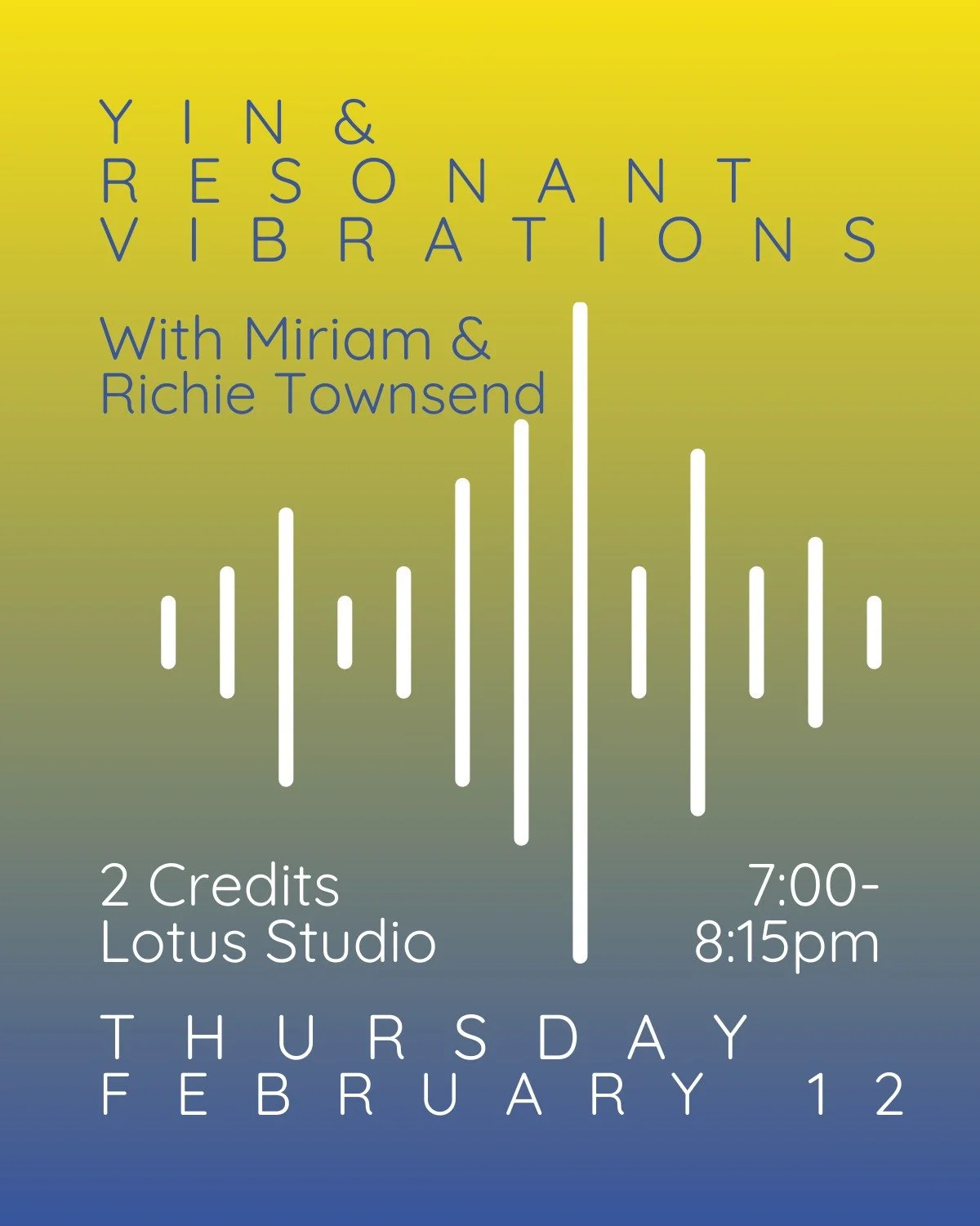 Specialty Offerings this week:

𝗬𝗶𝗻 &amp; 𝗥𝗲𝘀𝗼𝗻𝗮𝗻𝘁 𝗩𝗶𝗯𝗿𝗮𝘁𝗶𝗼𝗻𝘀: Thursday, 7:00 - 8:15pm
with Miriam Hanson and Richie Townsend
》experience deep, therapeutic and supported Yin Yoga with live, dreamy guitar《 

𝗥𝗲𝘀𝘁𝗼𝗿𝗮𝘁𝗶𝘃𝗲