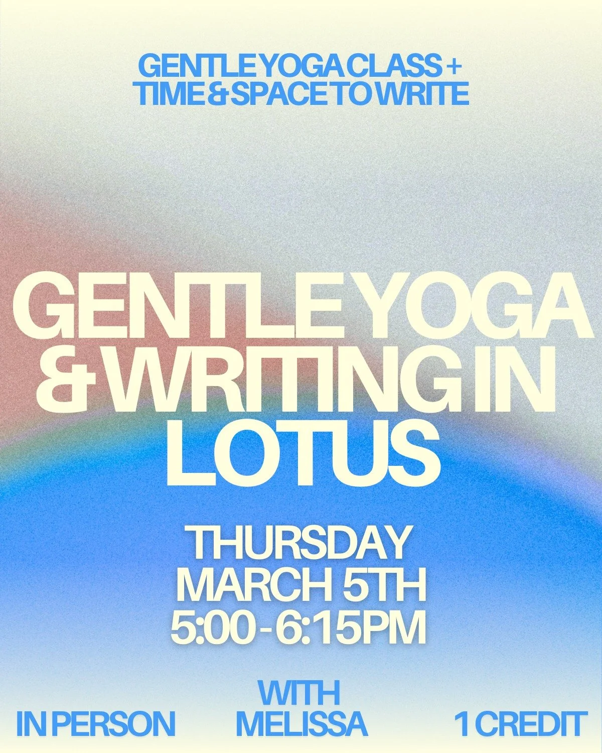 ✍ 𝗚𝗲𝗻𝘁𝗹𝗲 𝗬𝗼𝗴𝗮 &amp; 𝗪𝗿𝗶𝘁𝗶𝗻𝗴 𝗶𝗻 𝗟𝗼𝘁𝘂𝘀 ✍
Thursday, March 5 | 5:00 &ndash; 6:15 pm
With Melissa Hepokoski

Join Melissa for a soulful evening of slow, gentle yoga set to ambient music, followed by guided journaling and free writi
