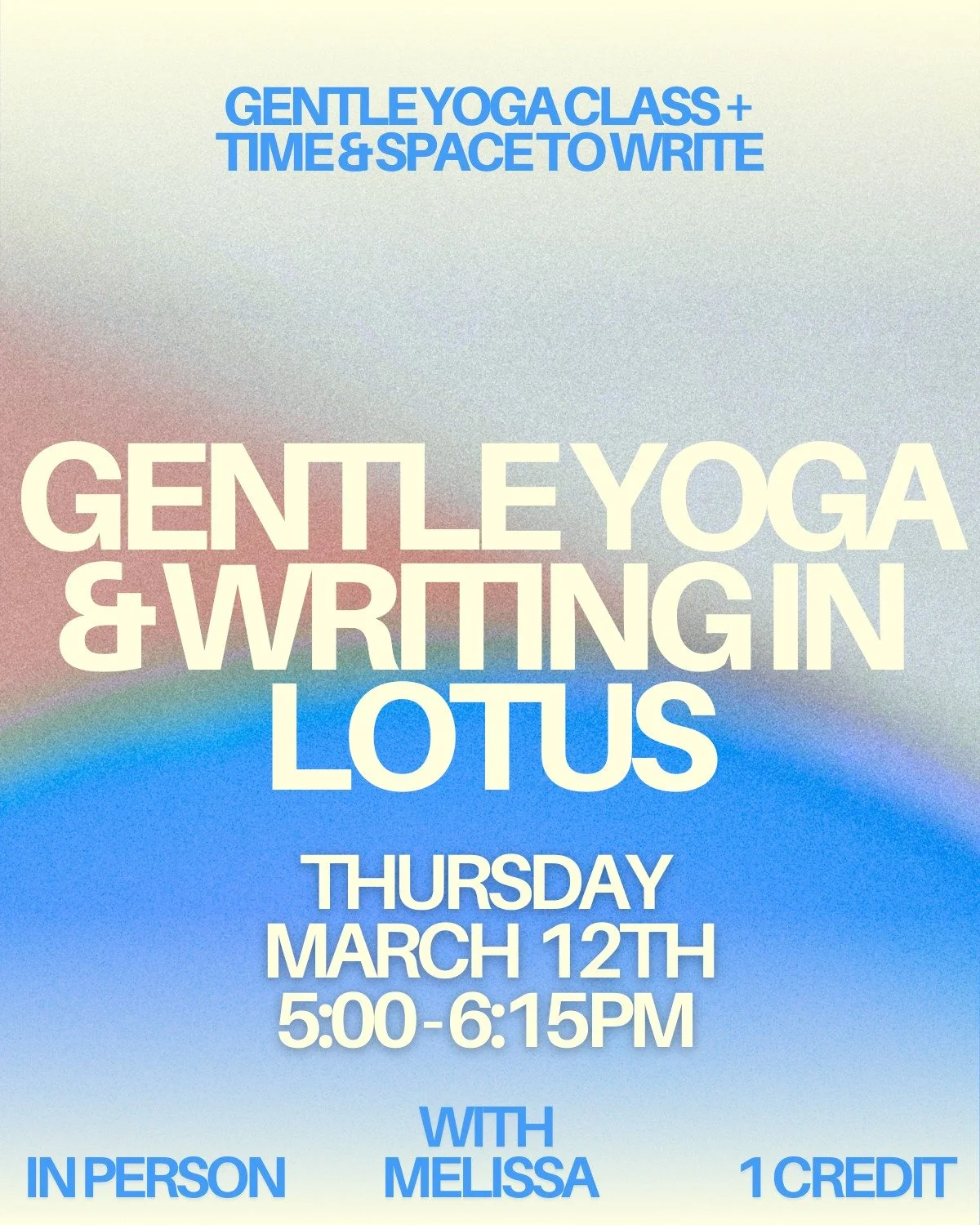 Join Melissa tomorrow! A beautiful yoga + writing experience ✨
𝗚𝗲𝗻𝘁𝗹𝗲 𝗬𝗼𝗴𝗮 &amp; 𝗪𝗿𝗶𝘁𝗶𝗻𝗴 𝗶𝗻 𝗟𝗼𝘁𝘂𝘀
Thursday, March 12
5:00 - 6:15 pm