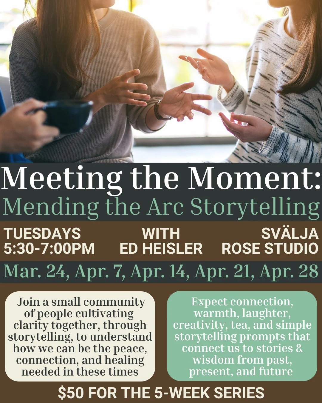 ҉　𝗠𝗲𝗲𝘁𝗶𝗻𝗴 𝘁𝗵𝗲 𝗠𝗼𝗺𝗲𝗻𝘁 : 𝗠𝗲𝗻𝗱𝗶𝗻𝗴 𝘁𝗵𝗲 𝗔𝗿𝗰　 ҉　

Cultivate clarity and connection through the power of your own story.

with Rinzai Zen Priest Ed Heisler

More info + Register from link in bio