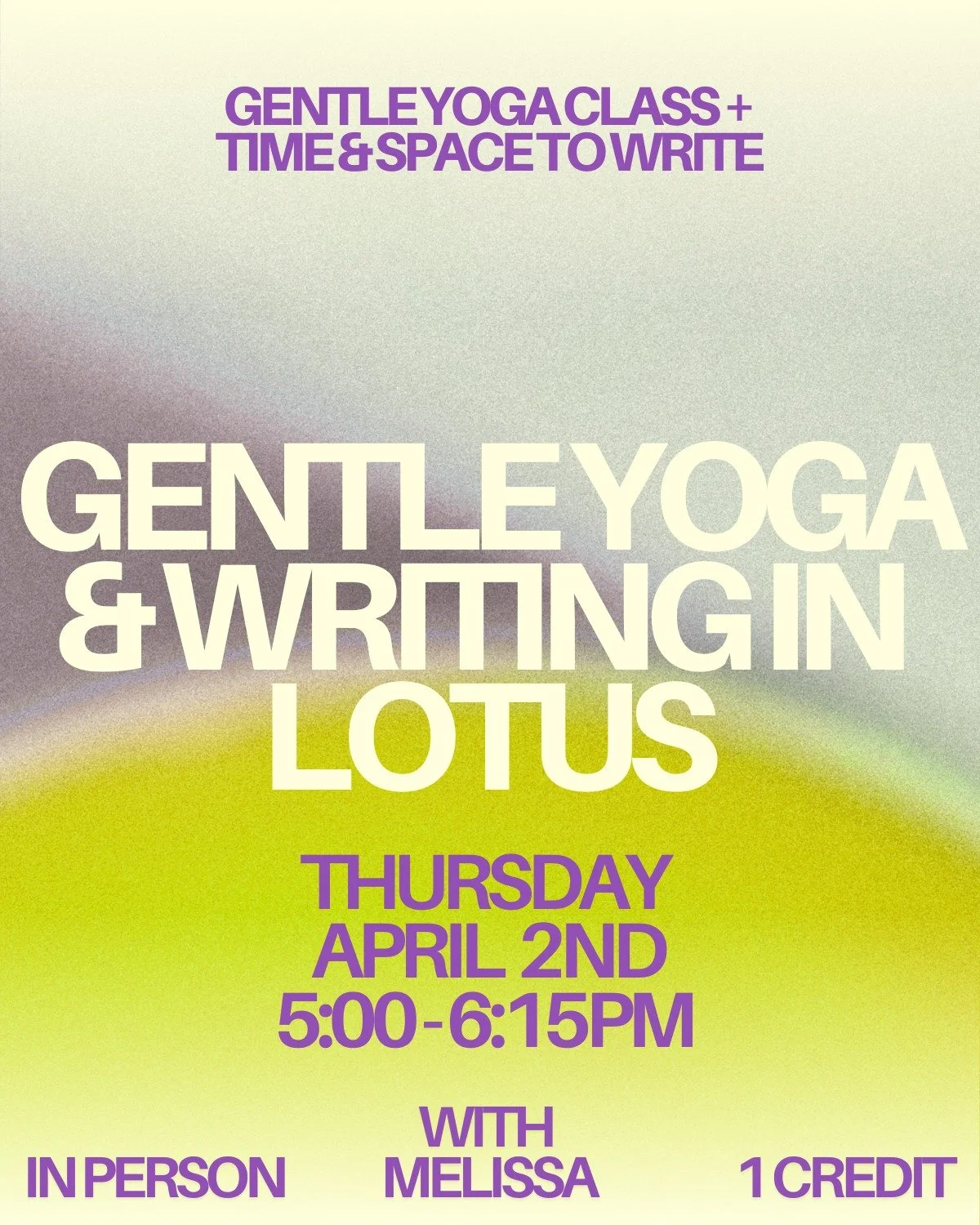 𝘁𝗼𝗺𝗼𝗿𝗿𝗼𝘄!

❁ 𝗚𝗲𝗻𝘁𝗹𝗲 𝗬𝗼𝗴𝗮 + 𝗪𝗿𝗶𝘁𝗶𝗻𝗴 𝗶𝗻 𝗟𝗼𝘁𝘂𝘀 𝘄𝗶𝘁𝗵 𝗠𝗲𝗹𝗶𝘀𝘀𝗮 𝗛 ❁

This class will begin with Gentle Yoga where postures are practiced gently and slowly with a combination of moving and stillness accompanied by 