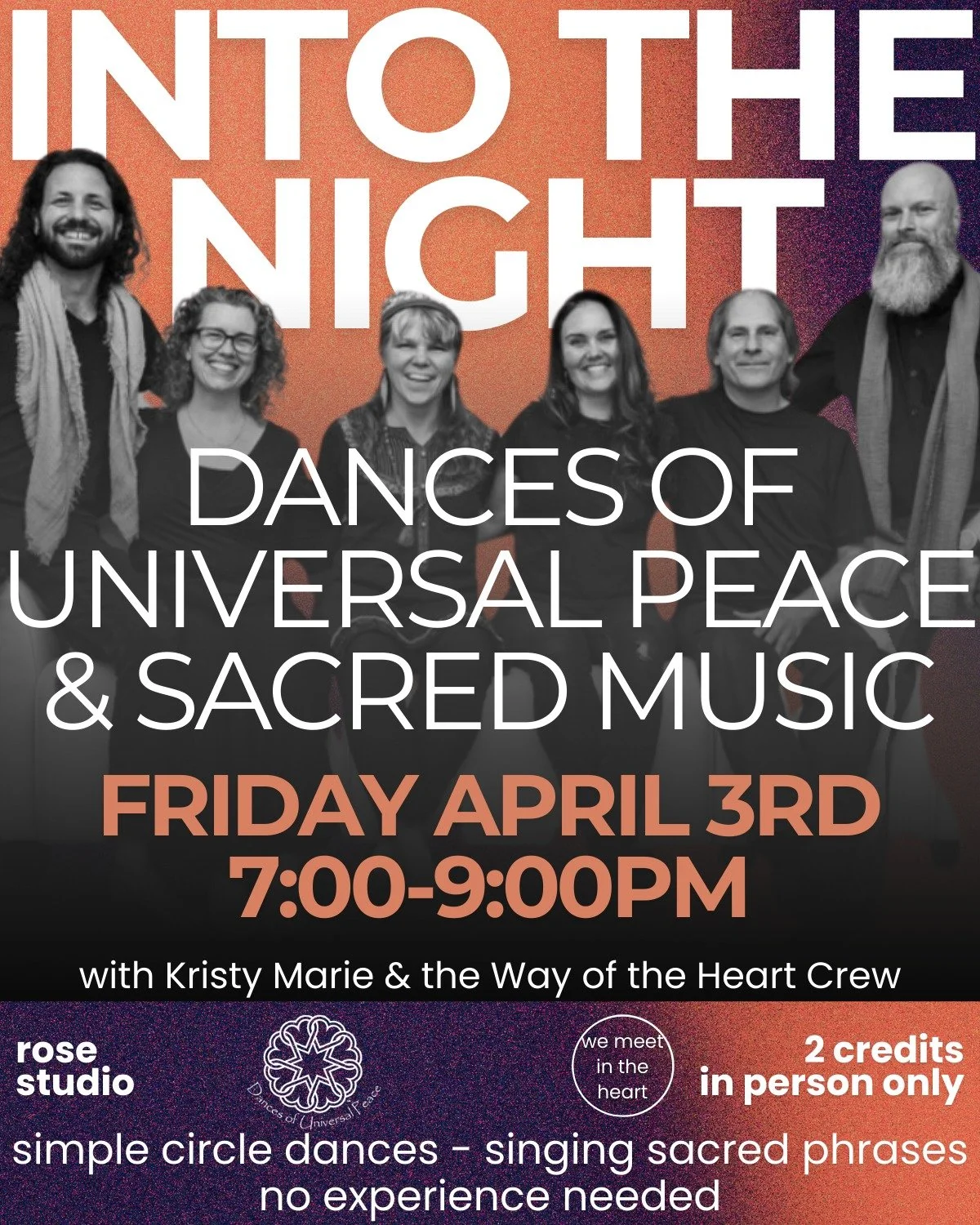 ➻ 𝘁𝗼𝗺𝗼𝗿𝗿𝗼𝘄!

𝘐𝘯𝘵𝘰 𝘵𝘩𝘦 𝘕𝘪𝘨𝘩𝘵: 𝘋𝘢𝘯𝘤𝘦𝘴 𝘰𝘧 𝘜𝘯𝘪𝘷𝘦𝘳𝘴𝘢𝘭 𝘗𝘦𝘢𝘤𝘦 &amp; 𝘚𝘢𝘤𝘳𝘦𝘥 𝘔𝘶𝘴𝘪𝘤

➻ Join us for a soulful evening of movement and song that draws from a global tradition of spiritual harmony and peace. In