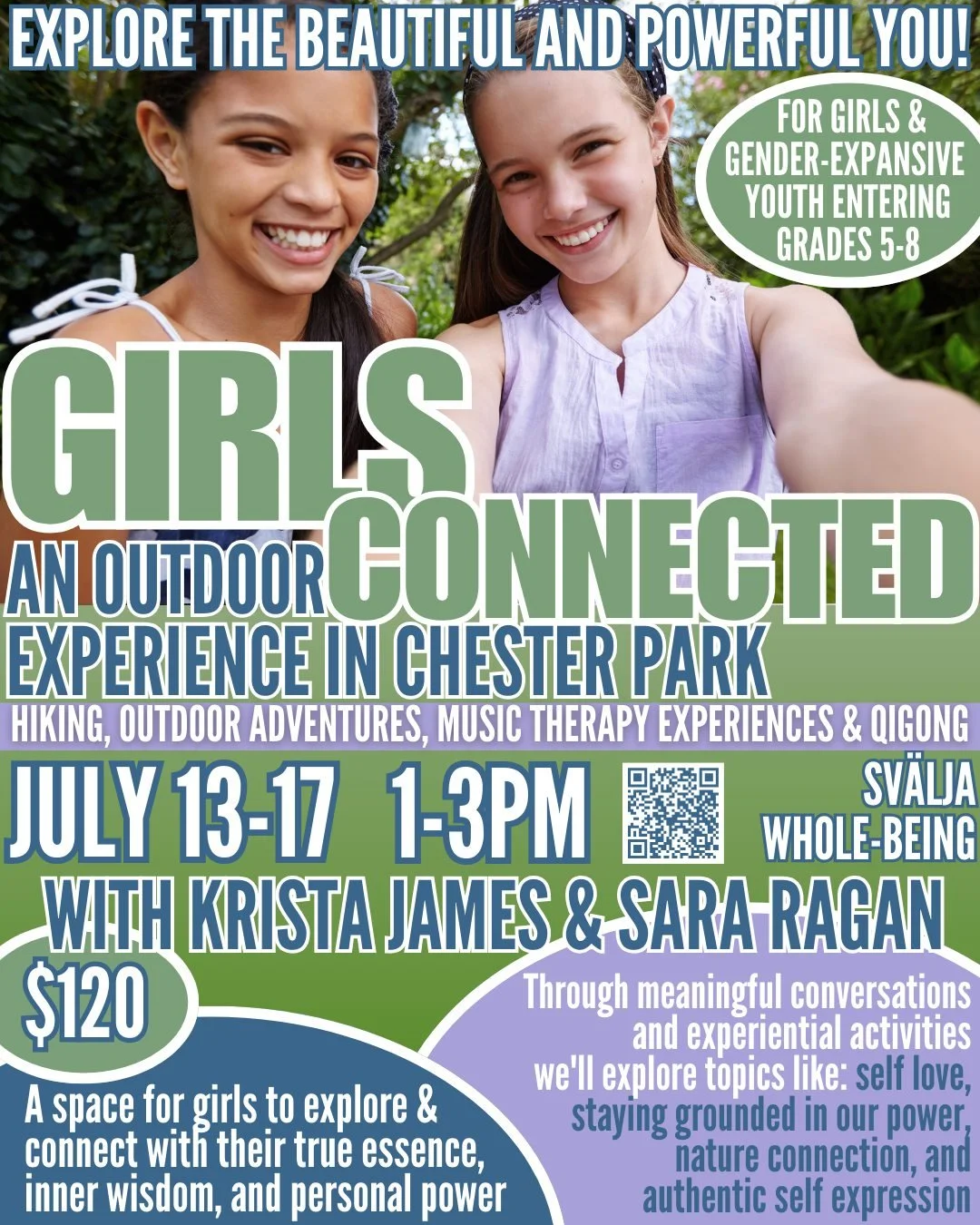𖣂𖣂 Calling all girls and gender-expansive youth entering grades 5-8!

𖣂𖣂 Krista and Sara have a beautiful program forming just for you this summer:

𖣂𖣂 Discover your inner strength and authentic voice in a supportive outdoor space designed just