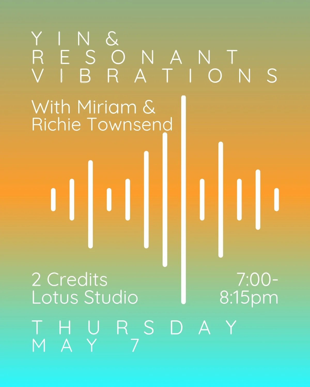 𝗧𝗵𝗶𝘀 𝗧𝗵𝘂𝗿𝘀𝗱𝗮𝘆!
 &bull;─────&bull;&deg;&bull;&deg;&bull;─────&bull; 
Don't miss this beautiful opportunity for deep release, inner connection and a live soundscape to allow your mind to float.

Yin Yoga guided by Miriam and dreamy guitar b