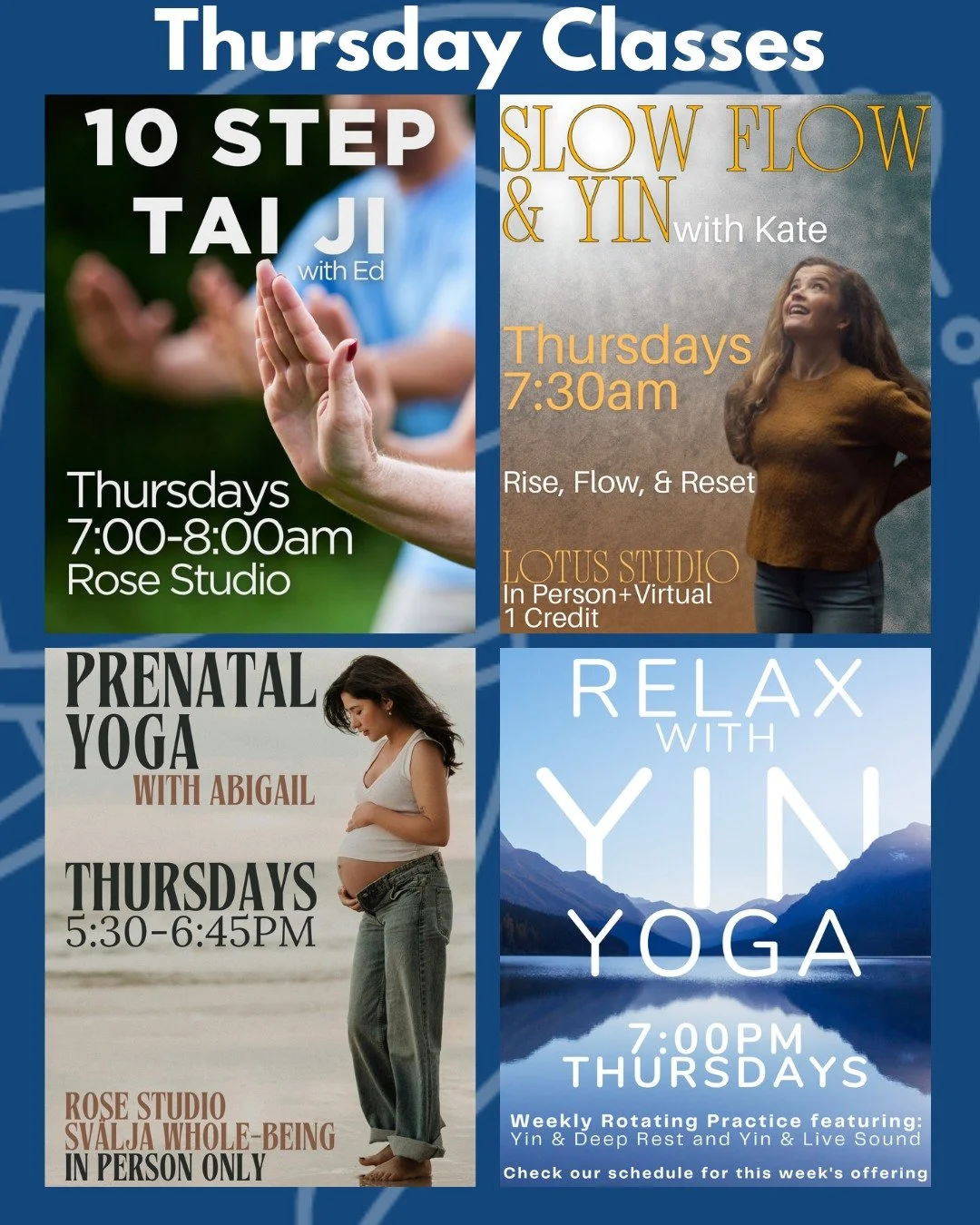 We would love to practice with you today!

♢ 10-Step Tai Ji with Ed
♢ Slow Flow &amp; Yin with Kate
♢ Prenatal Yoga with Abigail
♢ Yin &amp; Deep Rest with Brynne

Register from link in bio