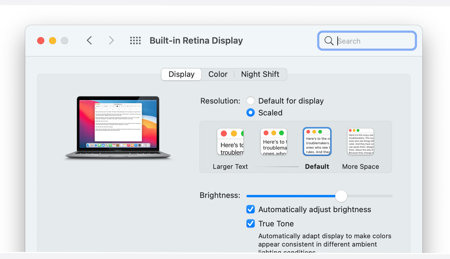 The poem appears in the resolution scaling section inside System Preferences.