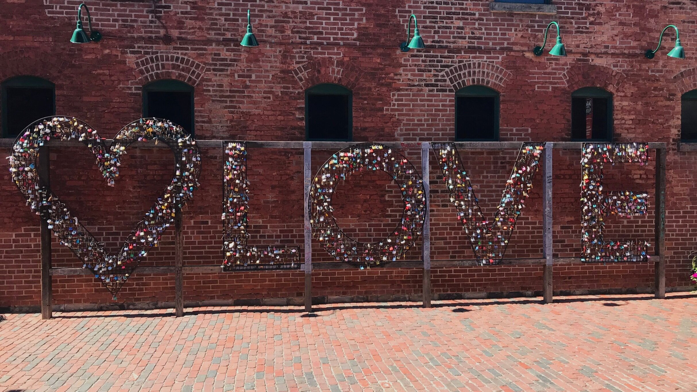The Love lock in the Distillery district is a fun public art display in Toronto, Canada