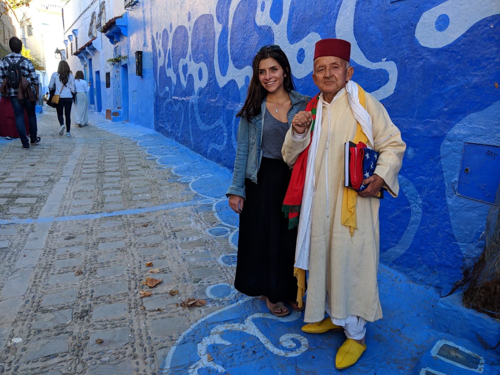Early Afternoon: Chefchaouen, Morocco - When we arrived in Chefchaouen we were immediately greeted by a little local man who would be our tour guide.  He is one of the funniest, cutest, and most charismatic people I have ever met. I feel like he could honestly be the main character of the next Disney movie. He escorted us through the city for several hours, telling us about the history, culture, and local legends. I found it very interesting that despite many theories no one truly knows why the entire city is painted blue.  The only disappointment was due to the large size of our group. With the narrow spaces, it was often difficult to hear the tour guide. Also, it was frustrating to wait for everyone to take their 1,000 pictures at EVERY stop.  