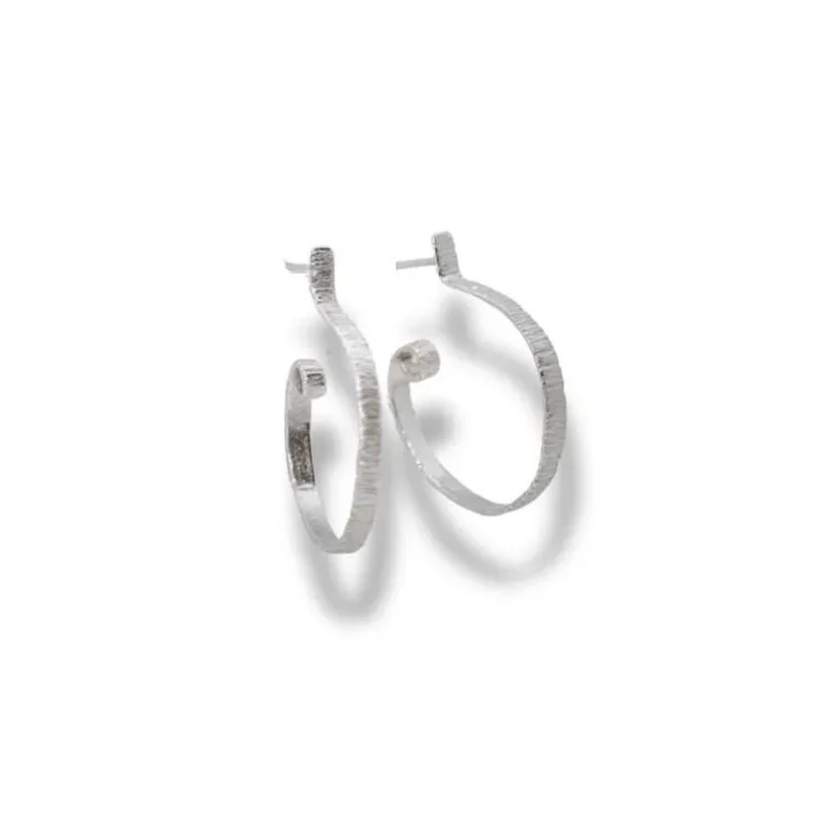 Spiral Textured Hoops — Sterling Silver