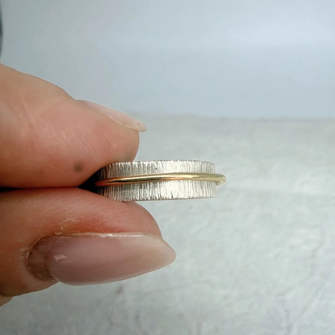Narrow band Silver ring with gold pitch.jpg