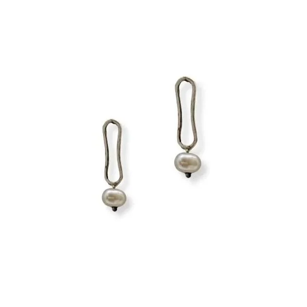 Link Pearl Stud Earrings —  Sterling Silver