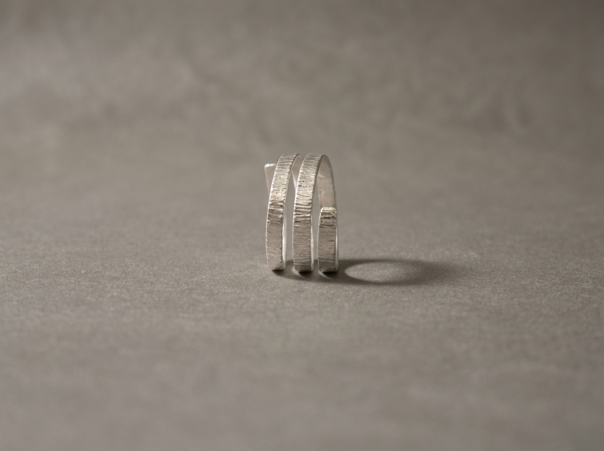 Side view of adjustable sterling silver spiral ring